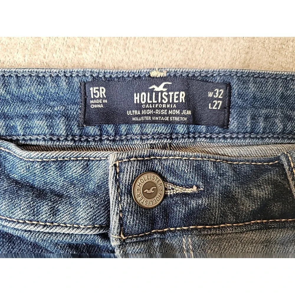 Hollister  Patchwork Jeans Ultra High Rise Ankle Mom Jeans 15 R Multi Blue - Picture 10 of 11